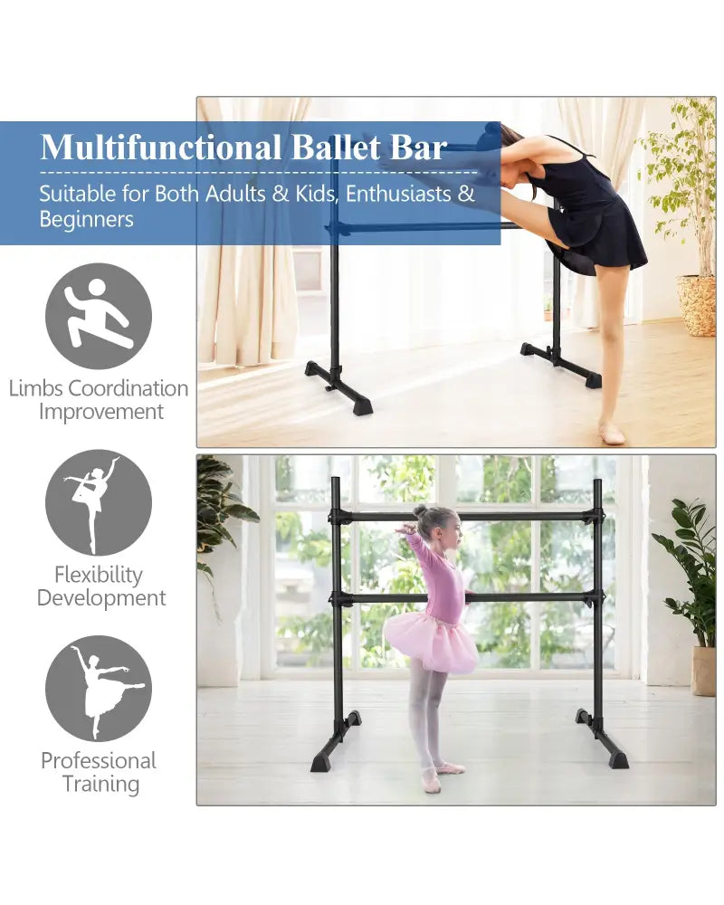 4 Feet Portable Double Freestanding Barre Dancing Stretching-Black - Black - Yoga Accessories