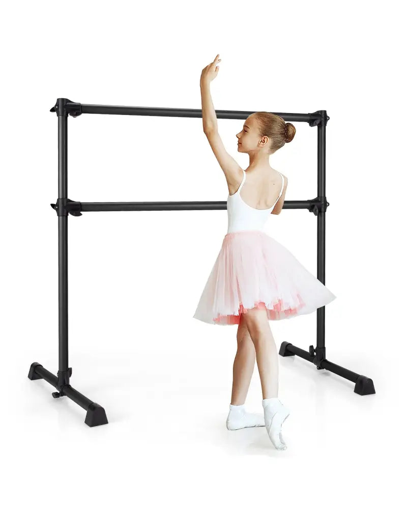 4 Feet Portable Double Freestanding Barre Dancing Stretching-Black - Black - Yoga Accessories