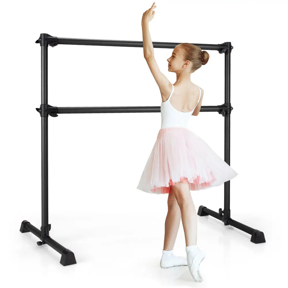 4 Feet Portable Double Freestanding Barre Dancing Stretching-Black - Black - Yoga Accessories