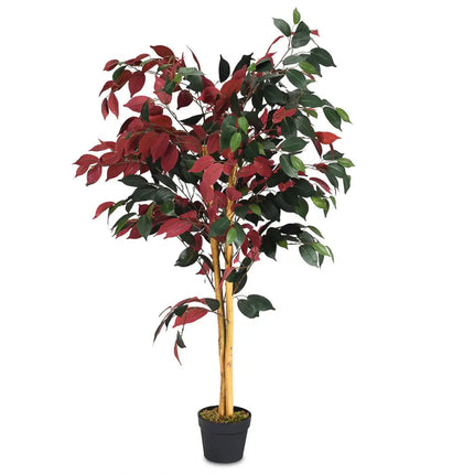 4 Feet Tall Artificial Ficus Tree with Nursery Pot - Red - Faux Plants