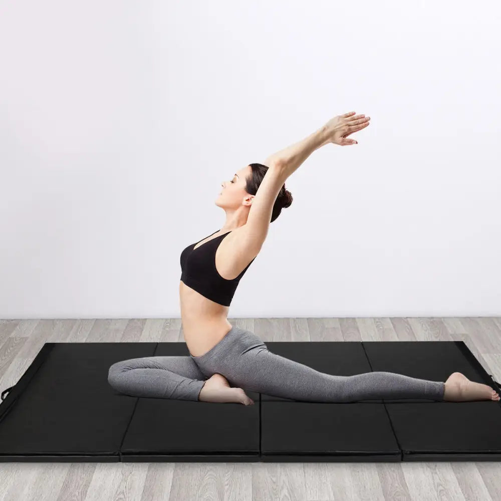 4 Feet x 10 Feet Thick Folding Panel Gymnastics Mat-Black - Black - Yoga & Gym Mats