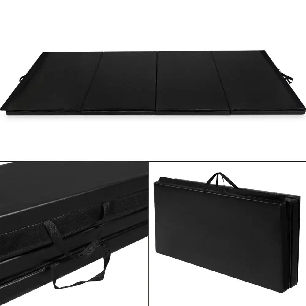 4 Feet x 10 Feet Thick Folding Panel Gymnastics Mat-Black - Black - Yoga & Gym Mats