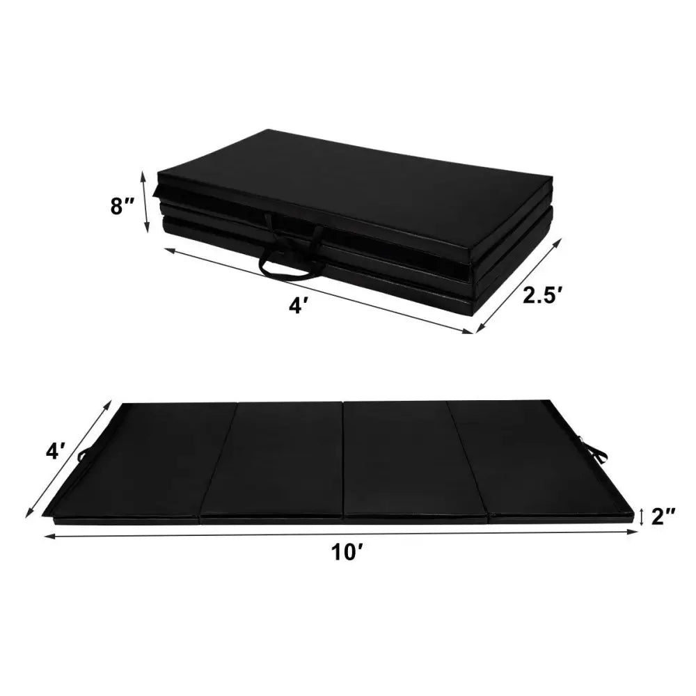 4 Feet x 10 Feet Thick Folding Panel Gymnastics Mat-Black - Black - Yoga & Gym Mats