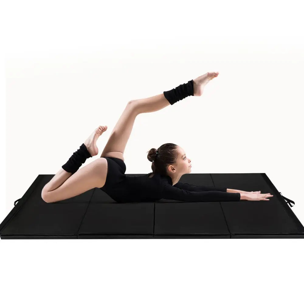 4 Feet x 10 Feet Thick Folding Panel Gymnastics Mat-Black - Black - Yoga & Gym Mats
