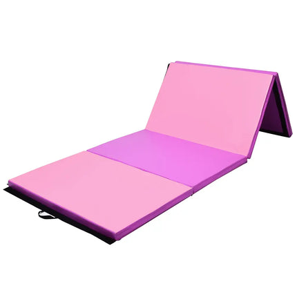 4 Feet x 10 Feet Thick Folding Panel Gymnastics Mat-Pink & Purple - Pink & Purple - Yoga & Gym Mats