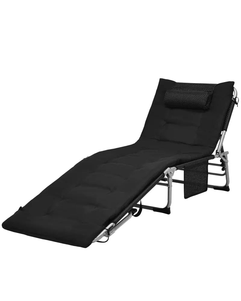4-Fold Oversize Padded Folding Lounge Chair with Removable Soft Mattress-Black - Black - Outdoor Chaise Lounges