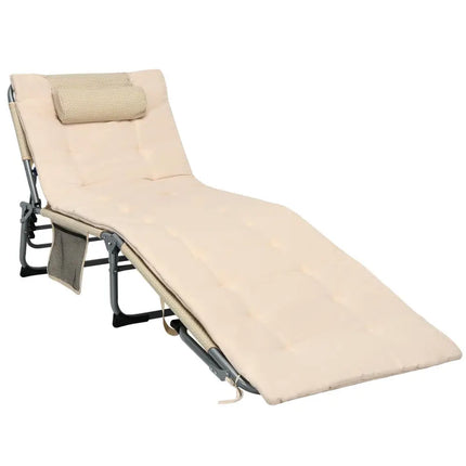 4-Fold Oversize Padded Folding Lounge Chair with Removable Soft Mattress-Beige - Beige - Outdoor Chaise Lounges