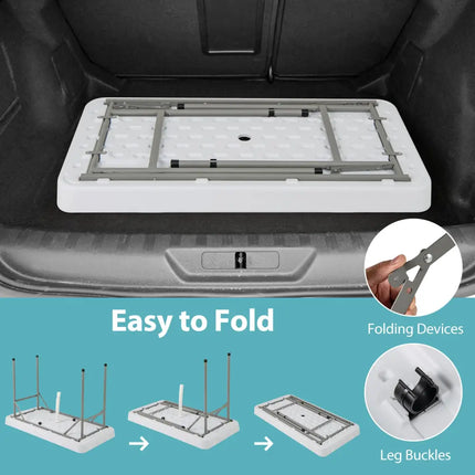 4 Foot Ice Cooler Folding Table Portable Ice Bin Table with Large Sink-White - White - Camping Furniture