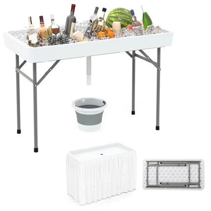 4 Foot Ice Cooler Folding Table Portable Ice Bin Table with Large Sink-White - White - Camping Furniture