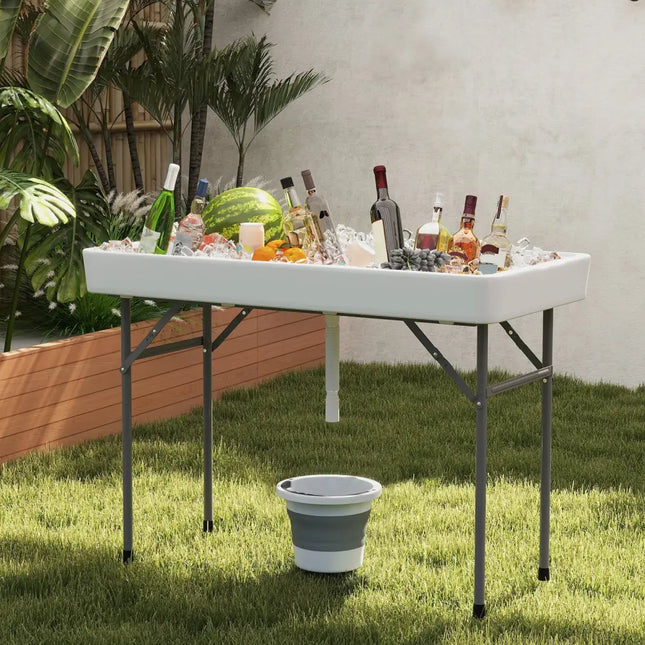 4 Foot Ice Cooler Folding Table Portable Ice Bin Table with Large Sink-White - White - Camping Furniture