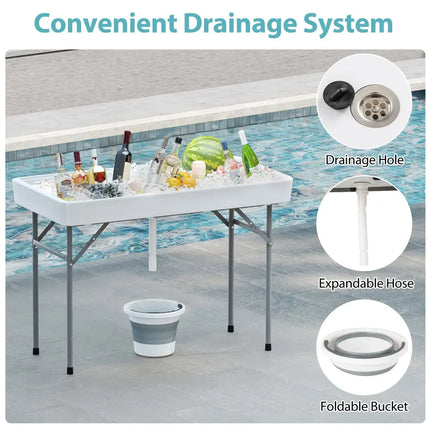 4 Foot Ice Cooler Folding Table Portable Ice Bin Table with Large Sink-White - White - Camping Furniture