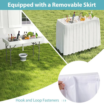 4 Foot Ice Cooler Folding Table Portable Ice Bin Table with Large Sink-White - White - Camping Furniture