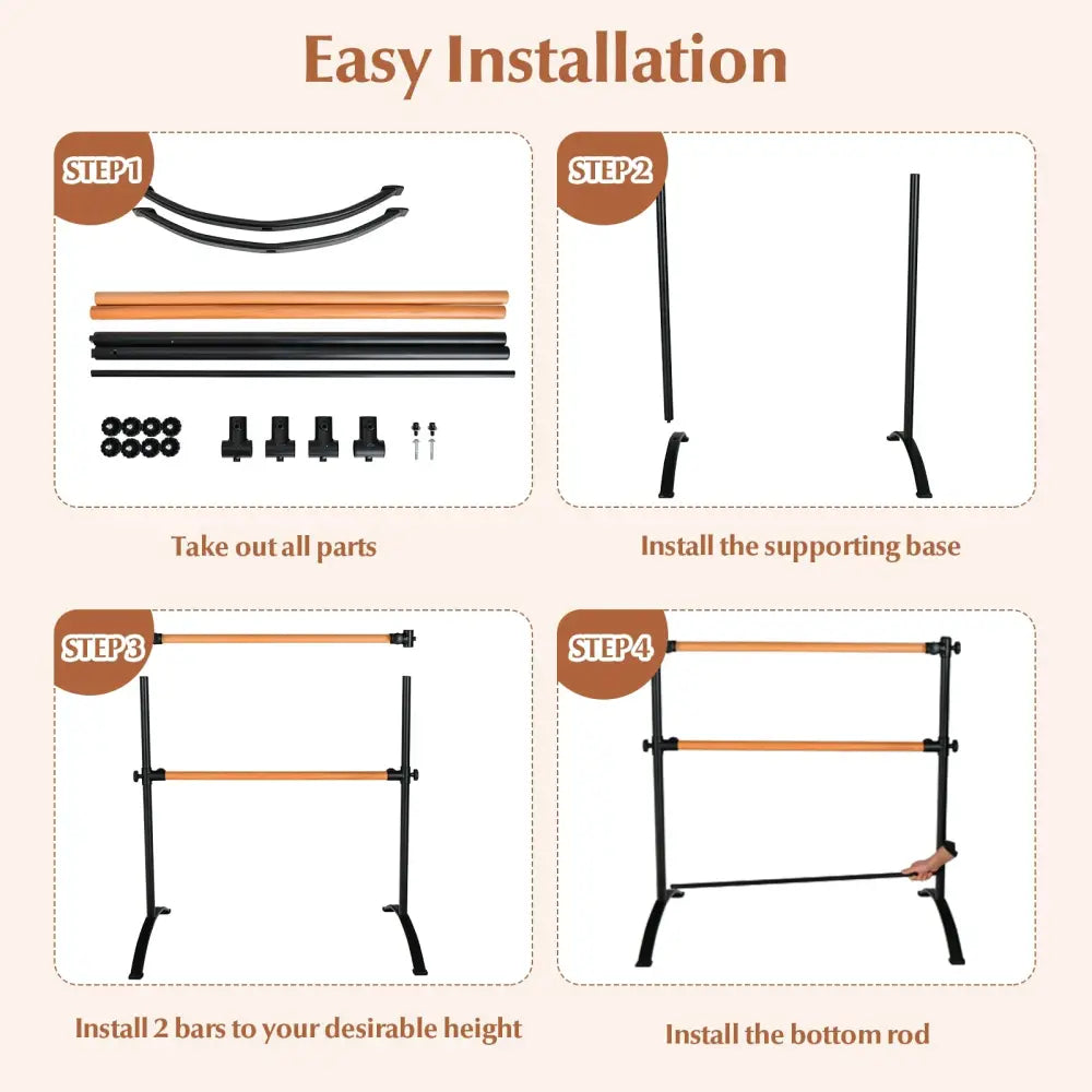 4 Foot Portable Freestanding Double Ballet Barre-Black - Black - Sport Equipments