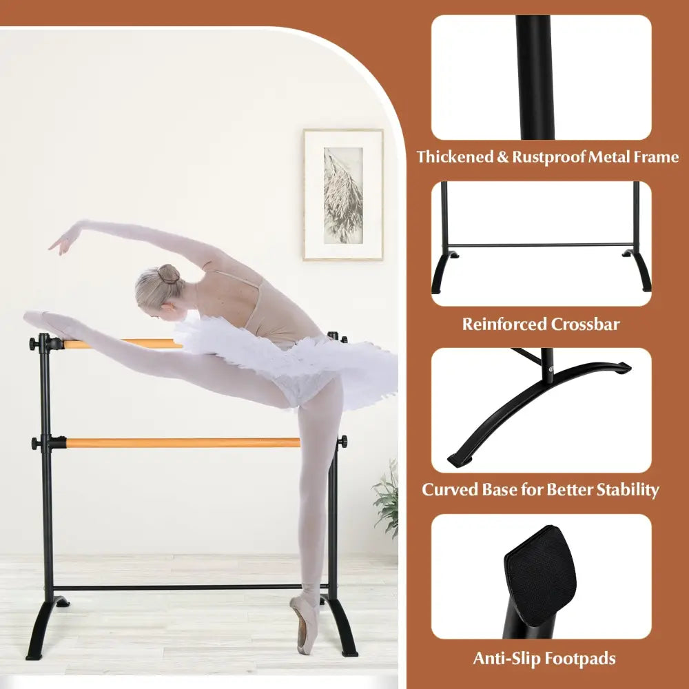 4 Foot Portable Freestanding Double Ballet Barre-Black - Black - Sport Equipments