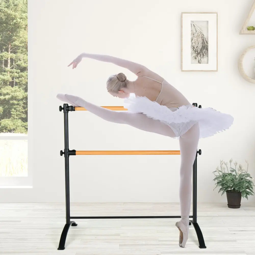 4 Foot Portable Freestanding Double Ballet Barre-Black - Black - Sport Equipments
