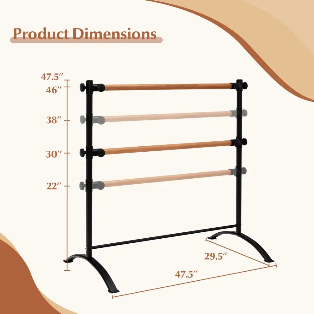 4 Foot Portable Freestanding Double Ballet Barre-Black - Black - Sport Equipments