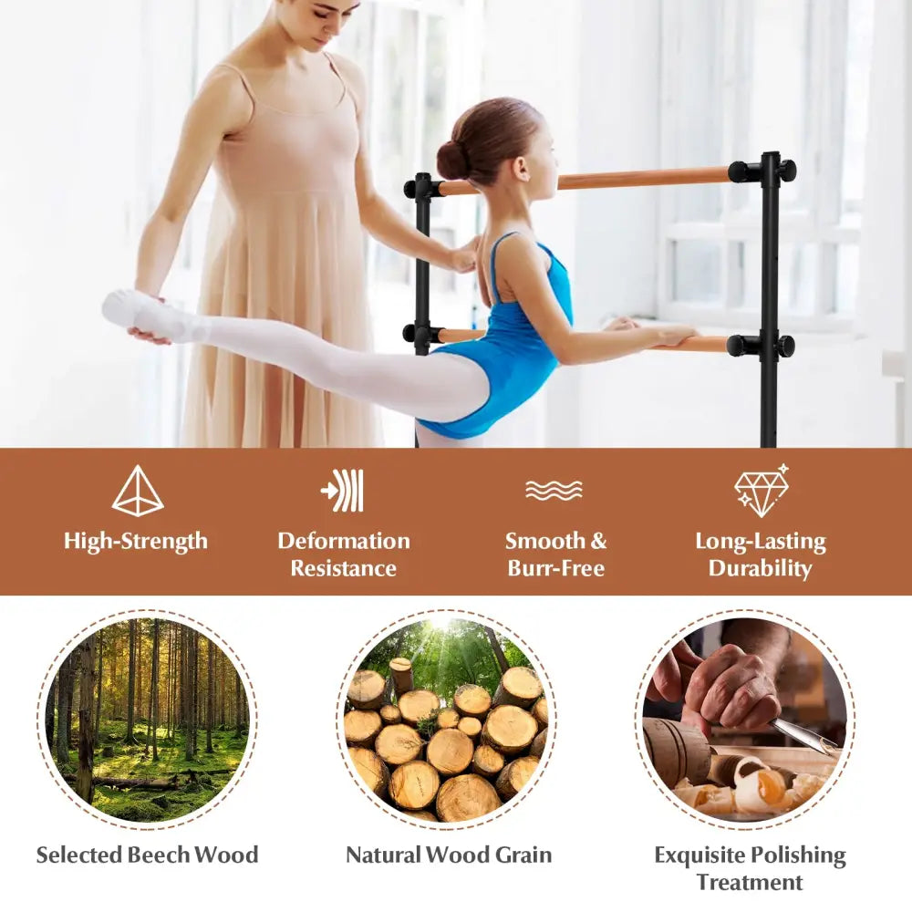 4 Foot Portable Freestanding Double Ballet Barre-Black - Black - Sport Equipments