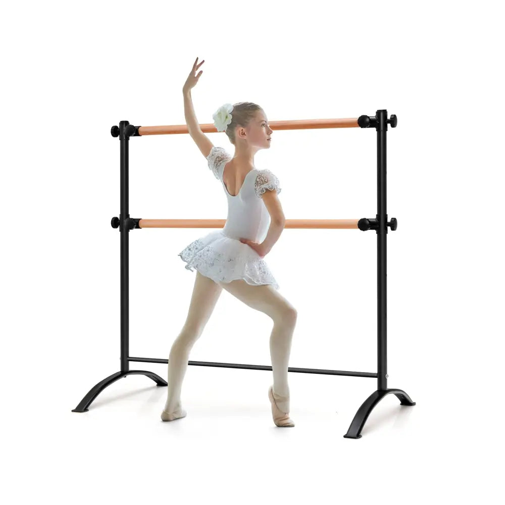 4 Foot Portable Freestanding Double Ballet Barre-Black - Black - Sport Equipments