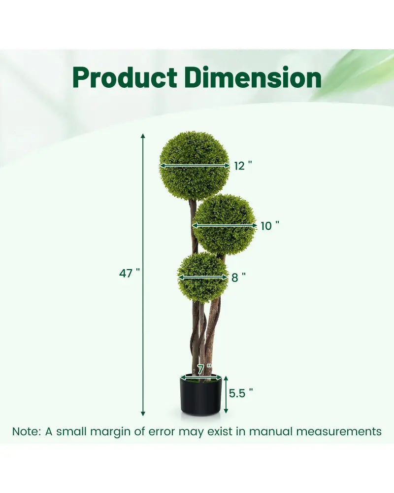 4 FT Artificial Boxwood Topiary Ball Tree in Weighted Pot with Triple Ball - Green - Faux Plants