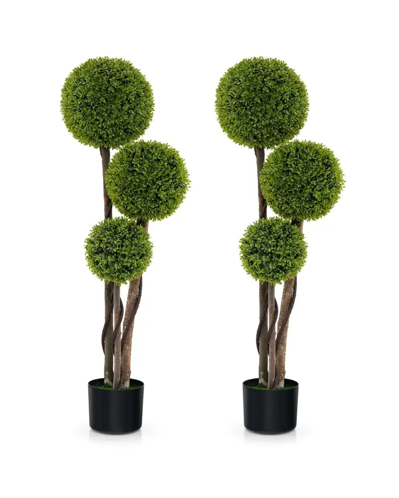4 FT Artificial Boxwood Topiary Ball Tree in Weighted Pot with Triple Ball - Green - Faux Plants