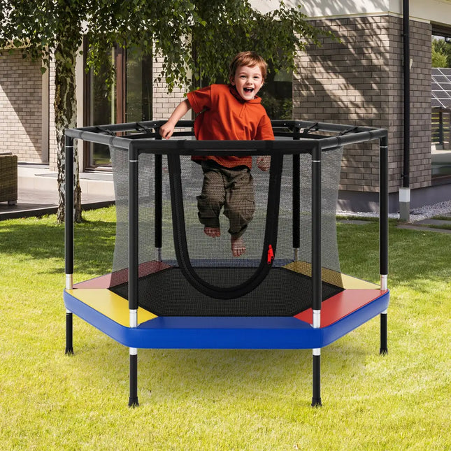 4 FT Small Toddler Recreational Trampoline with Safety Enclosure Net-Colorful - Color - Outdoor Play