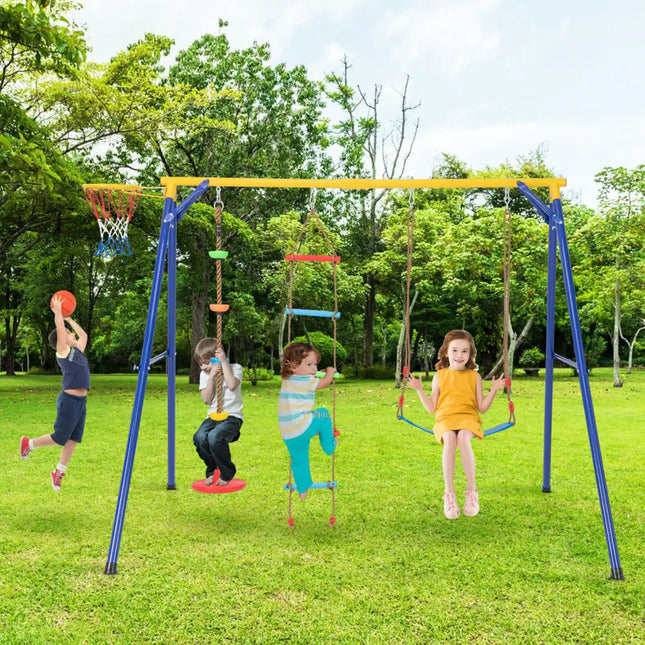 4-in-1 660 lbs Heavy Duty Swing Set for Kids Aged 3-9 Years Old-Yellow - Yellow - Swing & Playsets