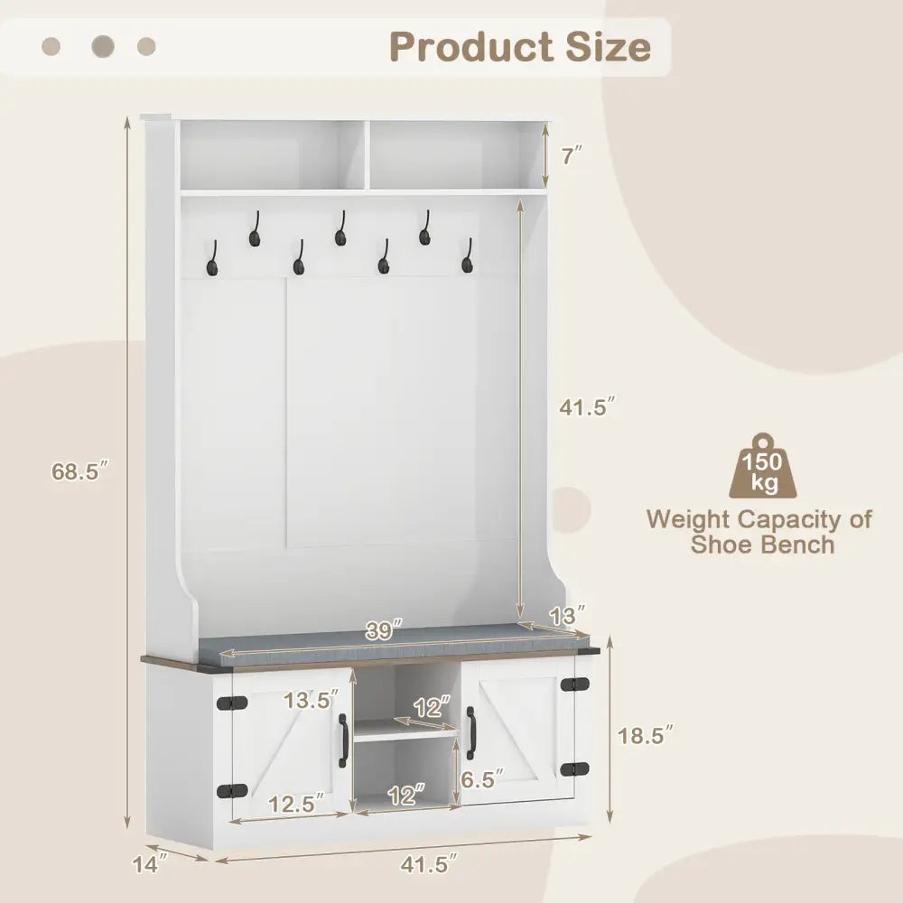 4-in-1 68.5 Inch Tall Coat Rack with Cushioned Bench and Shoe Storage-White - White - Coat Racks & Hall Trees