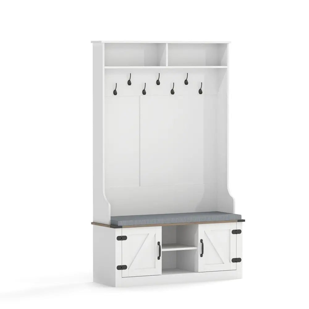 4-in-1 68.5 Inch Tall Coat Rack with Cushioned Bench and Shoe Storage-White - White - Coat Racks & Hall Trees