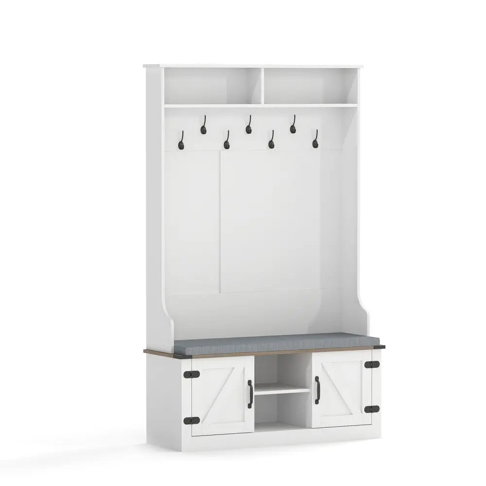 4-in-1 68.5 Inch Tall Coat Rack with Cushioned Bench and Shoe Storage-White - White - Coat Racks & Hall Trees