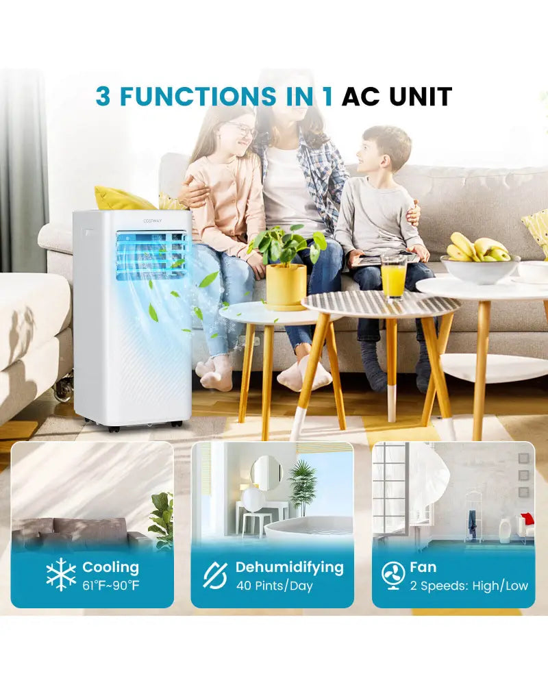 4-in-1 8000 BTU Air Conditioner with Cool Fan Dehumidifier and Sleep Mode-White - White - Portable Air Conditioners