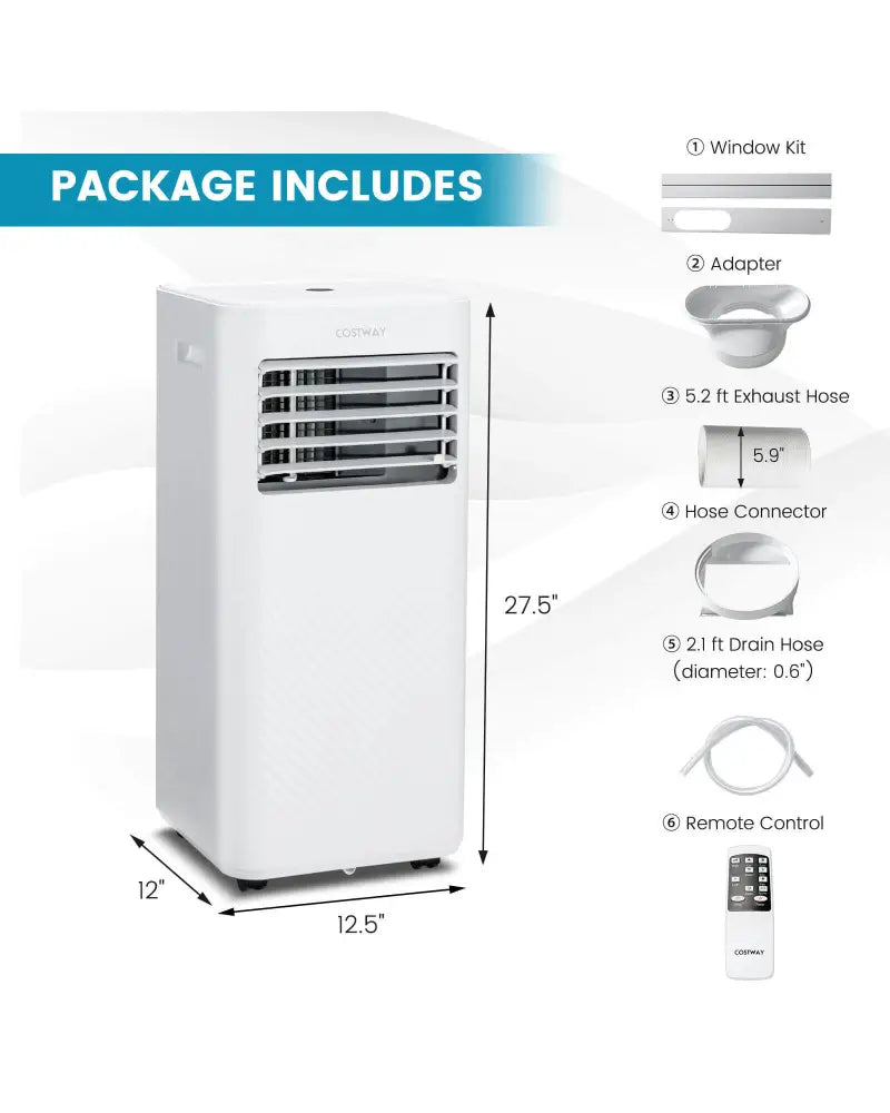 4-in-1 8000 BTU Air Conditioner with Cool Fan Dehumidifier and Sleep Mode-White - White - Portable Air Conditioners