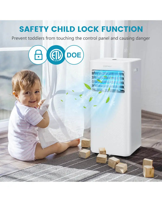 4-in-1 8000 BTU Air Conditioner with Cool Fan Dehumidifier and Sleep Mode-White - White - Portable Air Conditioners