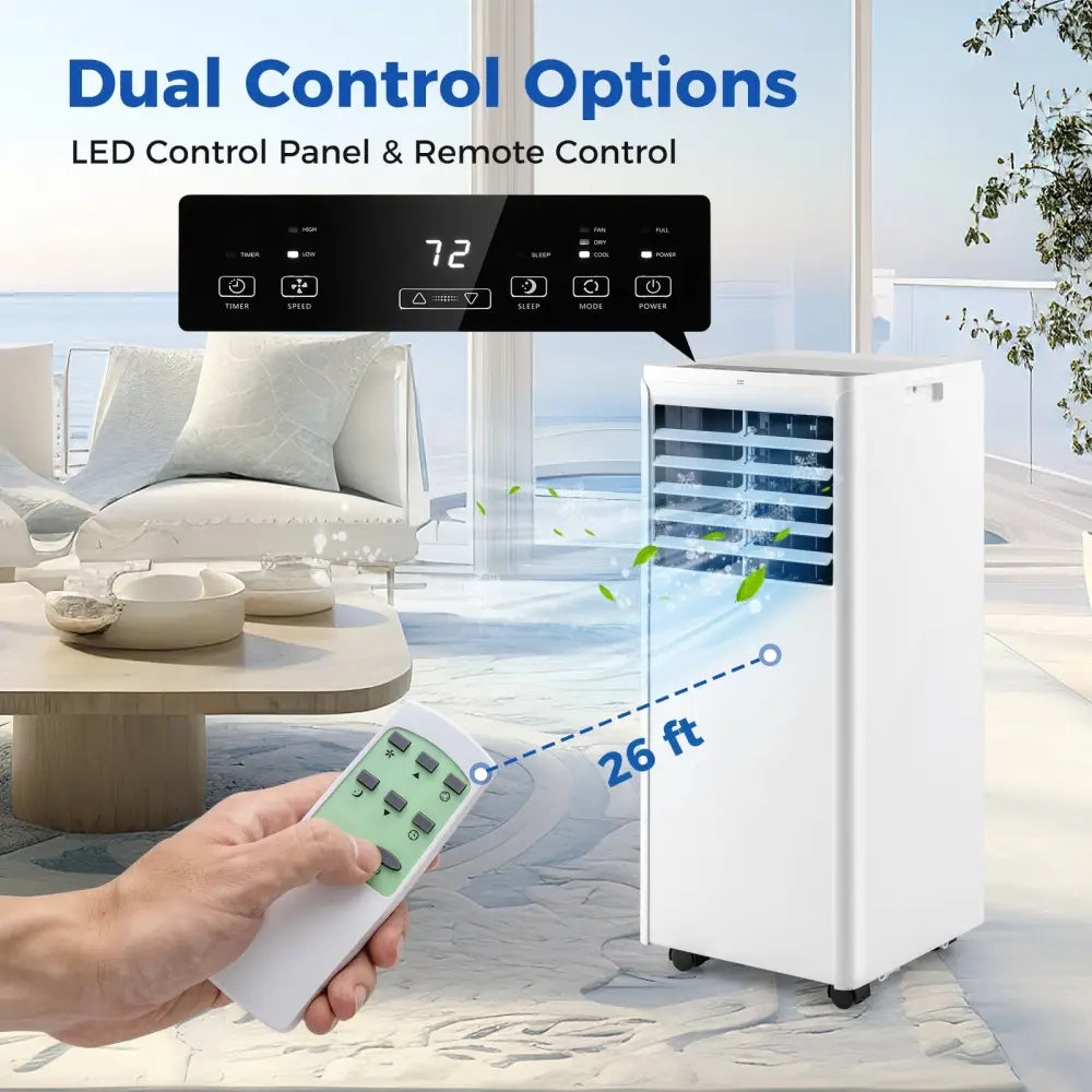 4-in-1 8000 BTU Portable Air Conditioner with Fan and Dehumidifier - White - Portable Air Conditioners