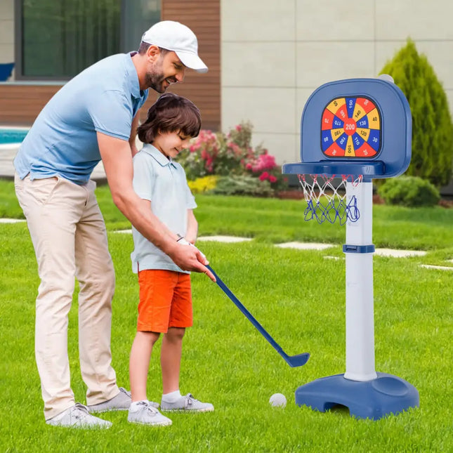 4-In-1 Adjustable Kids Basketball Hoop with Ring Toss Sticky Ball - Toy Sports