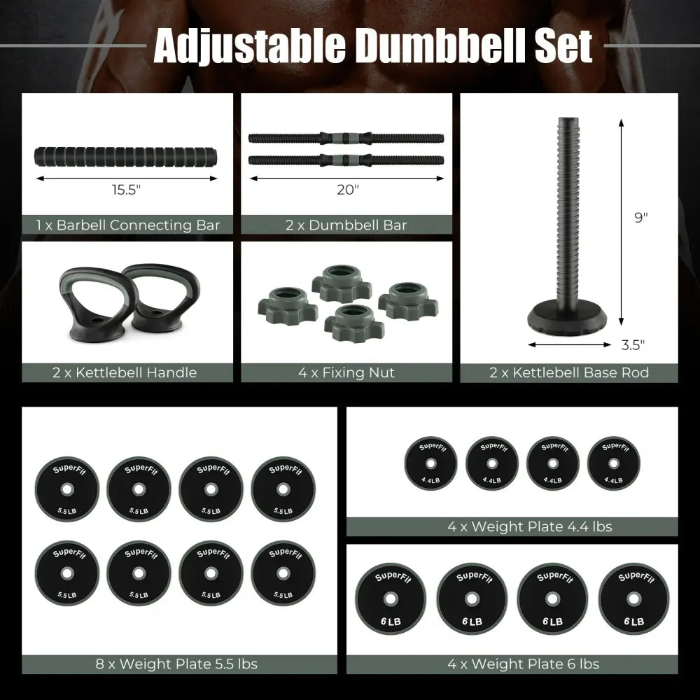4 in 1 Adjustable Weight Dumbbell Set-Black - Black - Dumbbells