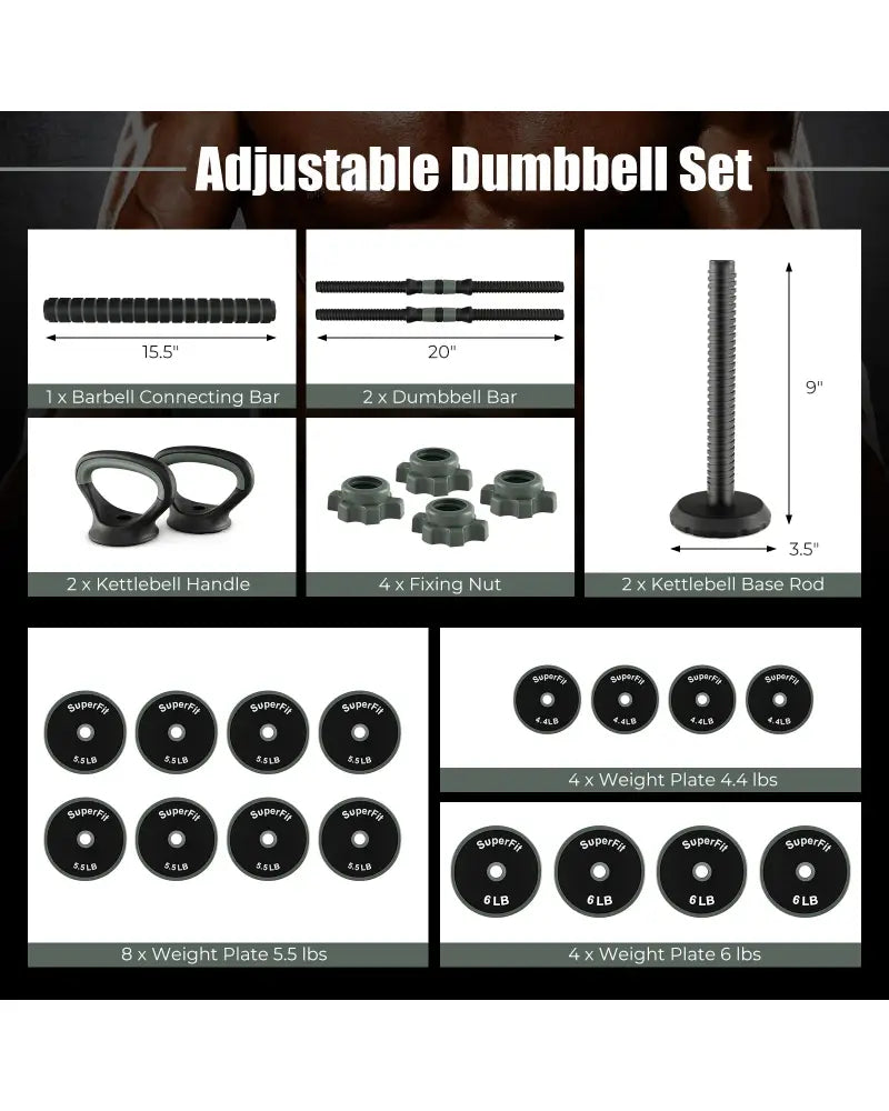 4 in 1 Adjustable Weight Dumbbell Set-Black - Black - Dumbbells