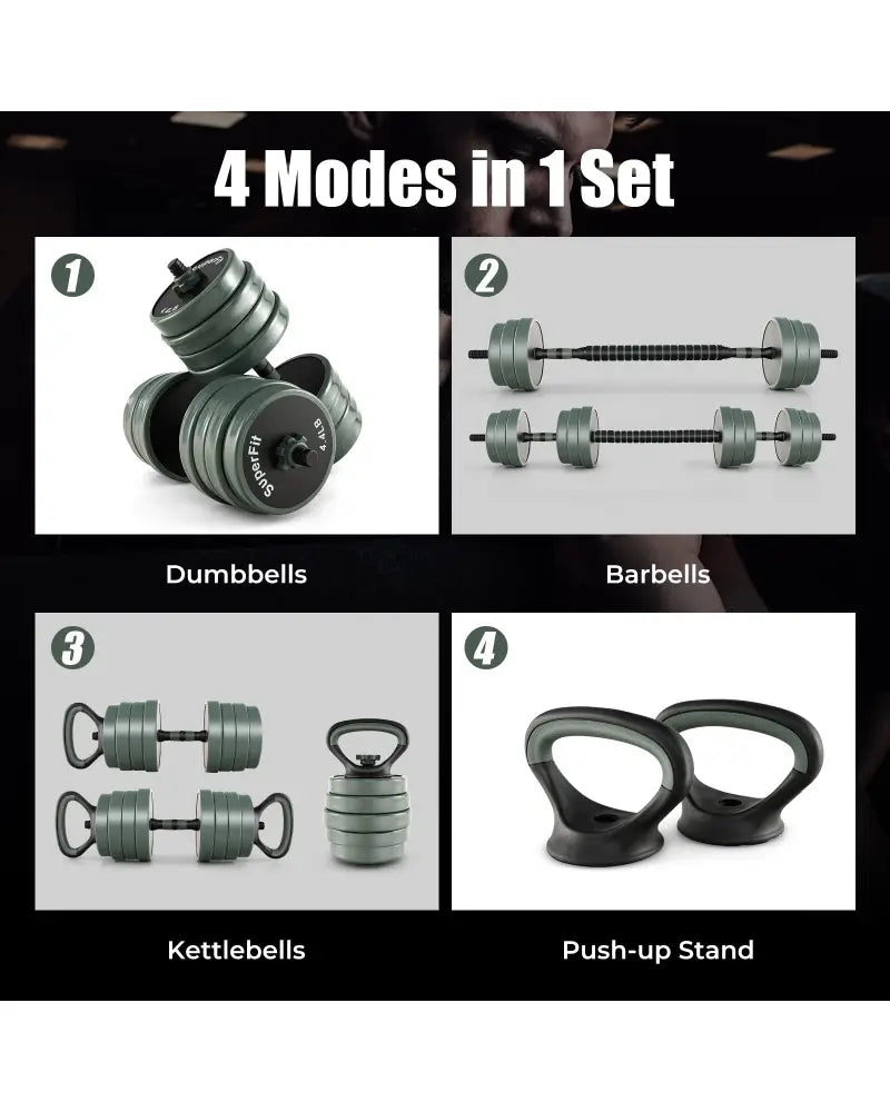 4 in 1 Adjustable Weight Dumbbell Set-Black - Black - Dumbbells