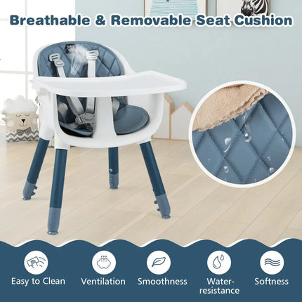 4-in-1 Baby Convertible Toddler Table Chair Set with PU Cushion-Blue - Blue - High Chairs