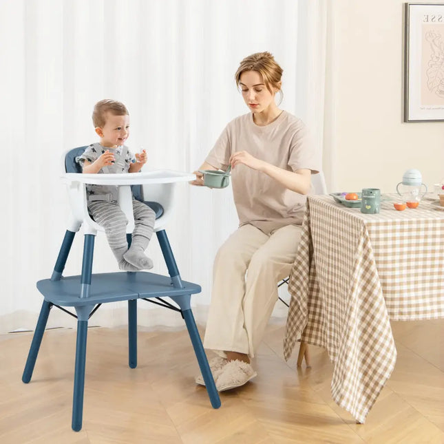4-in-1 Baby Convertible Toddler Table Chair Set with PU Cushion-Blue - Blue - High Chairs