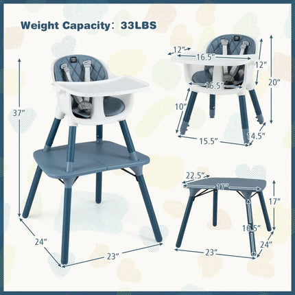 4-in-1 Baby Convertible Toddler Table Chair Set with PU Cushion-Blue - Blue - High Chairs