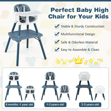 4-in-1 Baby Convertible Toddler Table Chair Set with PU Cushion-Blue - Blue - High Chairs
