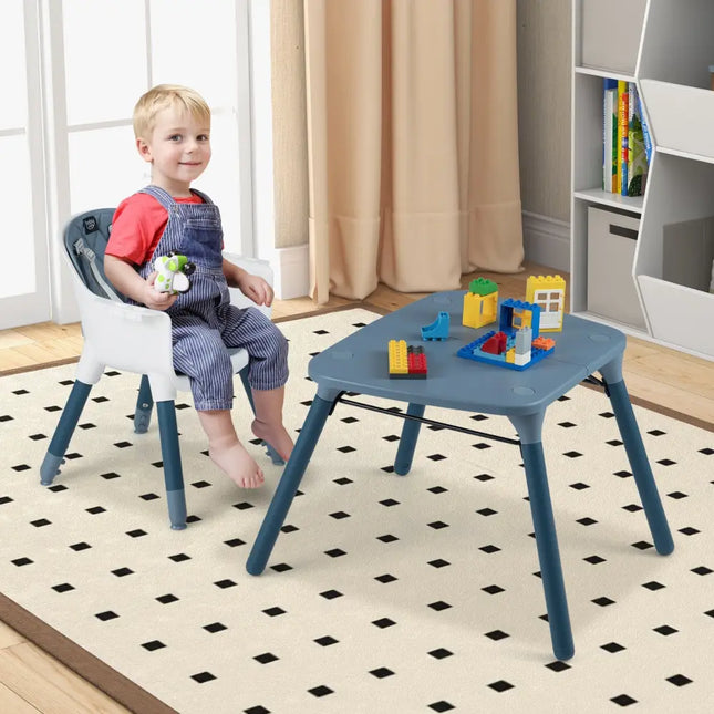 4-in-1 Baby Convertible Toddler Table Chair Set with PU Cushion-Blue - Blue - High Chairs