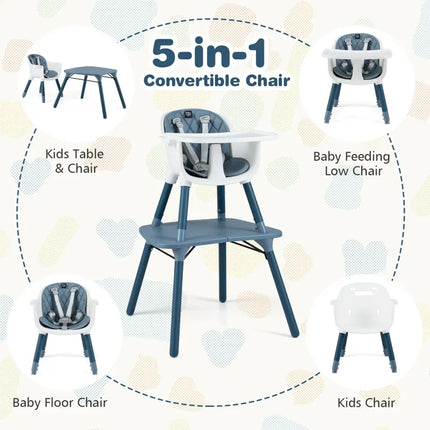 4-in-1 Baby Convertible Toddler Table Chair Set with PU Cushion-Blue - Blue - High Chairs
