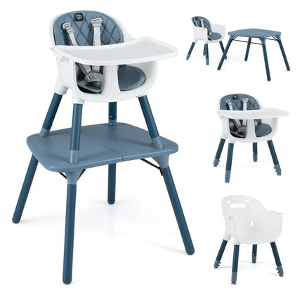 4-in-1 Baby Convertible Toddler Table Chair Set with PU Cushion-Blue - Blue - High Chairs