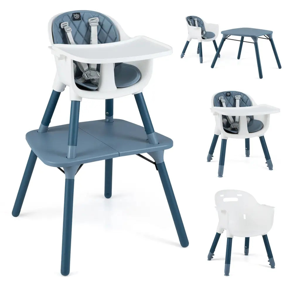 4-in-1 Baby Convertible Toddler Table Chair Set with PU Cushion-Blue - Blue - High Chairs