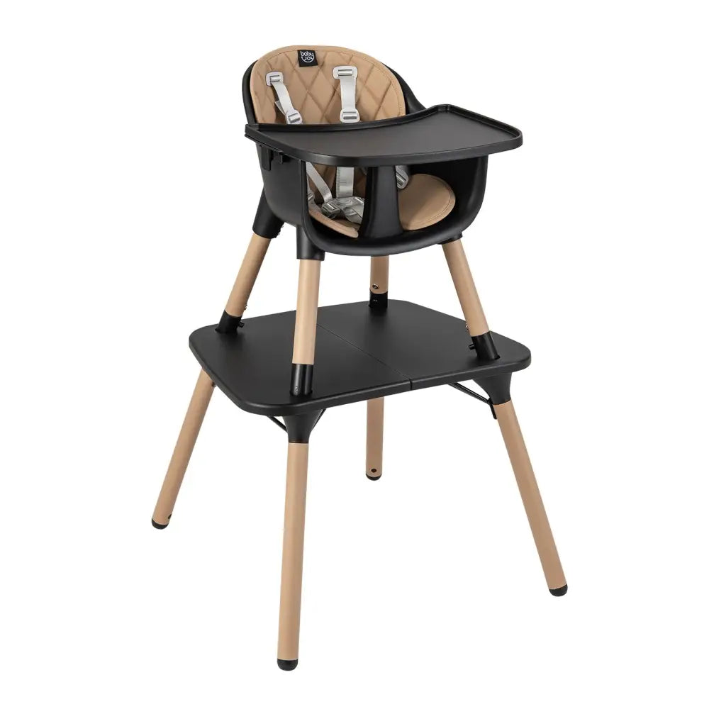 4-in-1 Baby Convertible Toddler Table Chair Set with PU Cushion-Brown - Brown - High Chairs