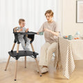 4-in-1 Baby Convertible Toddler Table Chair Set with PU Cushion-Brown - Brown - High Chairs