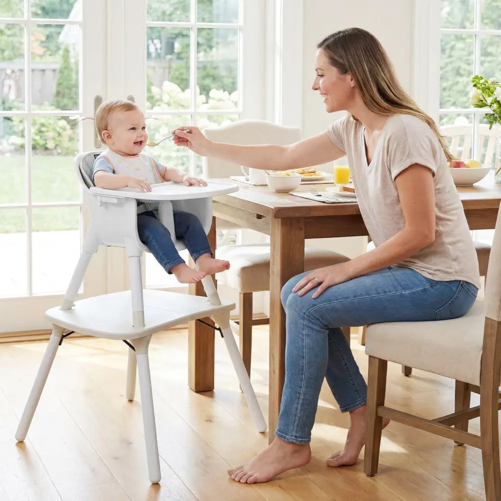 4-in-1 Baby Convertible Toddler Table Chair Set with PU Cushion-Cream - Cream White - High Chairs