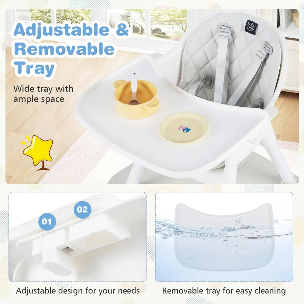 4-in-1 Baby Convertible Toddler Table Chair Set with PU Cushion-Cream - Cream White - High Chairs