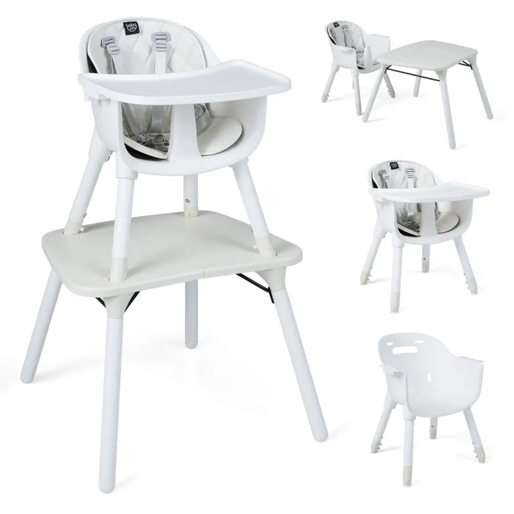 4-in-1 Baby Convertible Toddler Table Chair Set with PU Cushion-Cream - Cream White - High Chairs